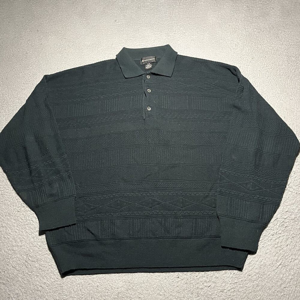 Vtg Conte di Milano Mens XL Green Textured Wool Cosby Collared Knit Pullover